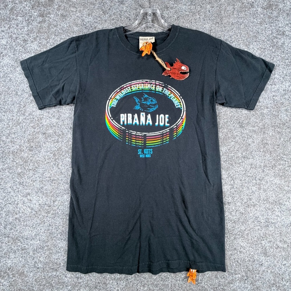 Piraña Joe T Shirt Mens Small Black Wildest Experience Planet Kitts West Indies